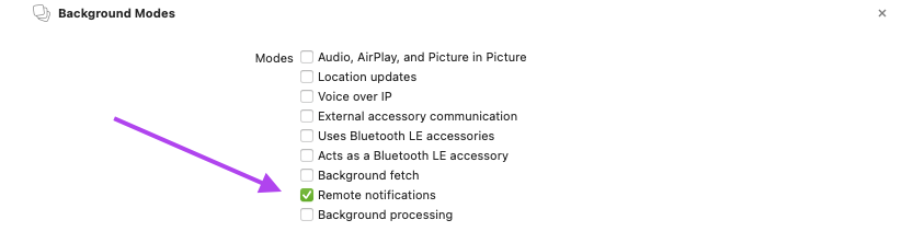 Remote Notifications selected