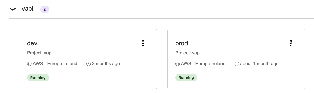 Screenshot of the cloud runtime dashboard showing multiple instances
