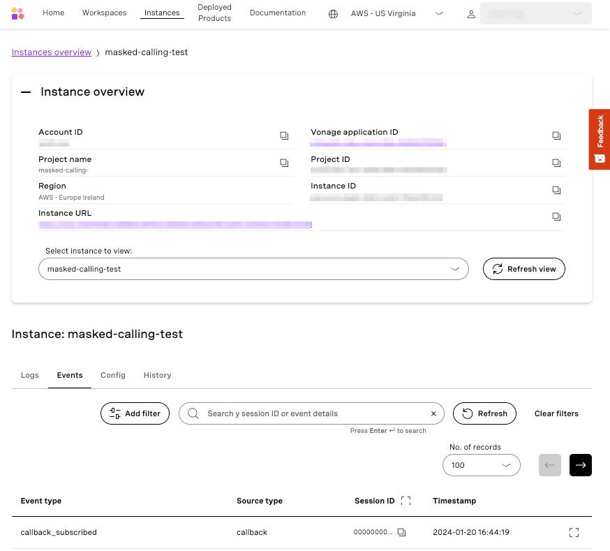 The instances details page