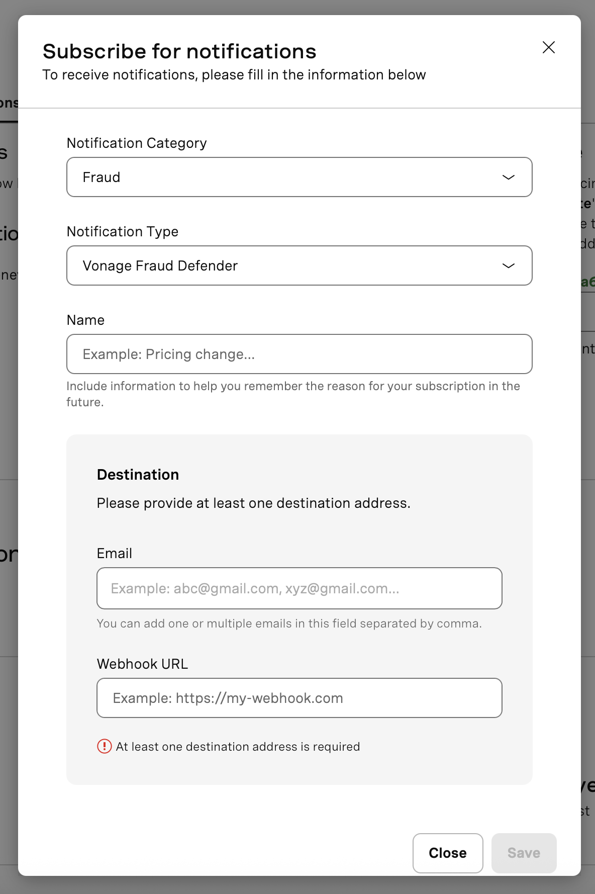Create a fraud defender subscription