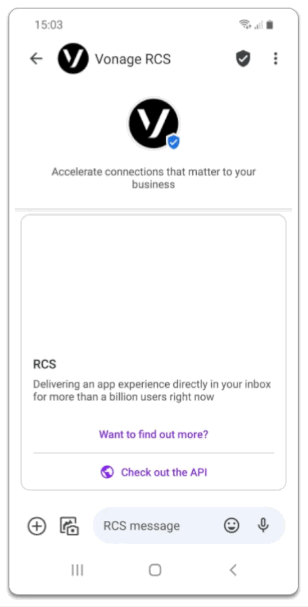 An example of a Vonage branded RCS conversation.