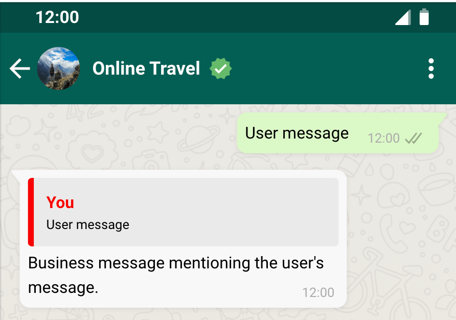 Screenshot of an outbound reply message in the WhatsApp UI