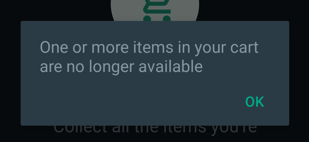 Screenshot of availability message