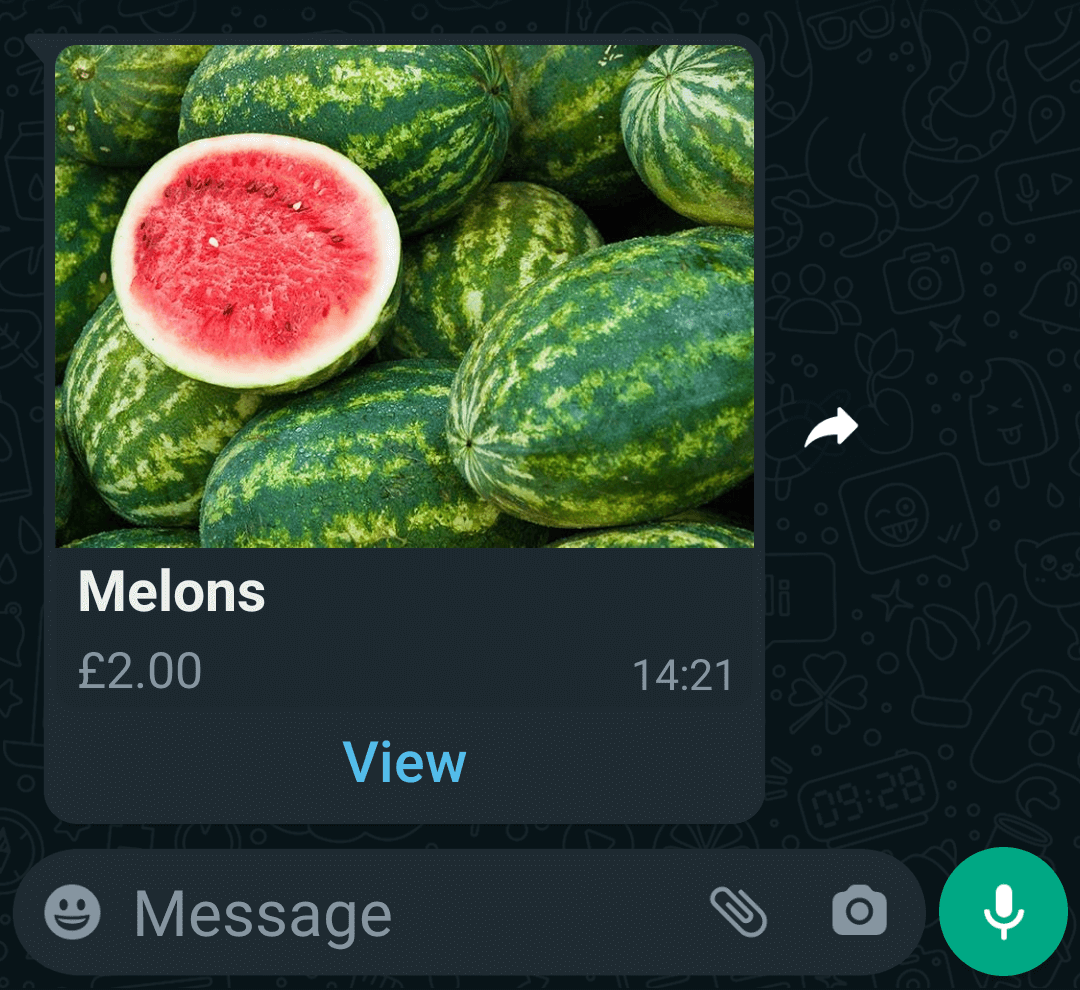 Screenshot of basic single product message
