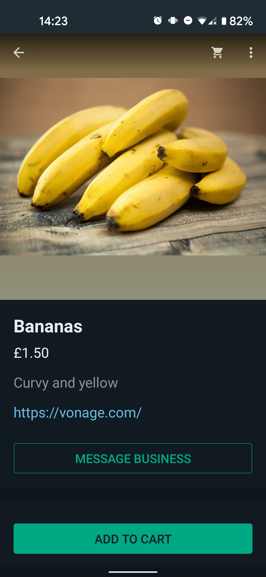 Whatsapp interactive message product message displaying a single product item