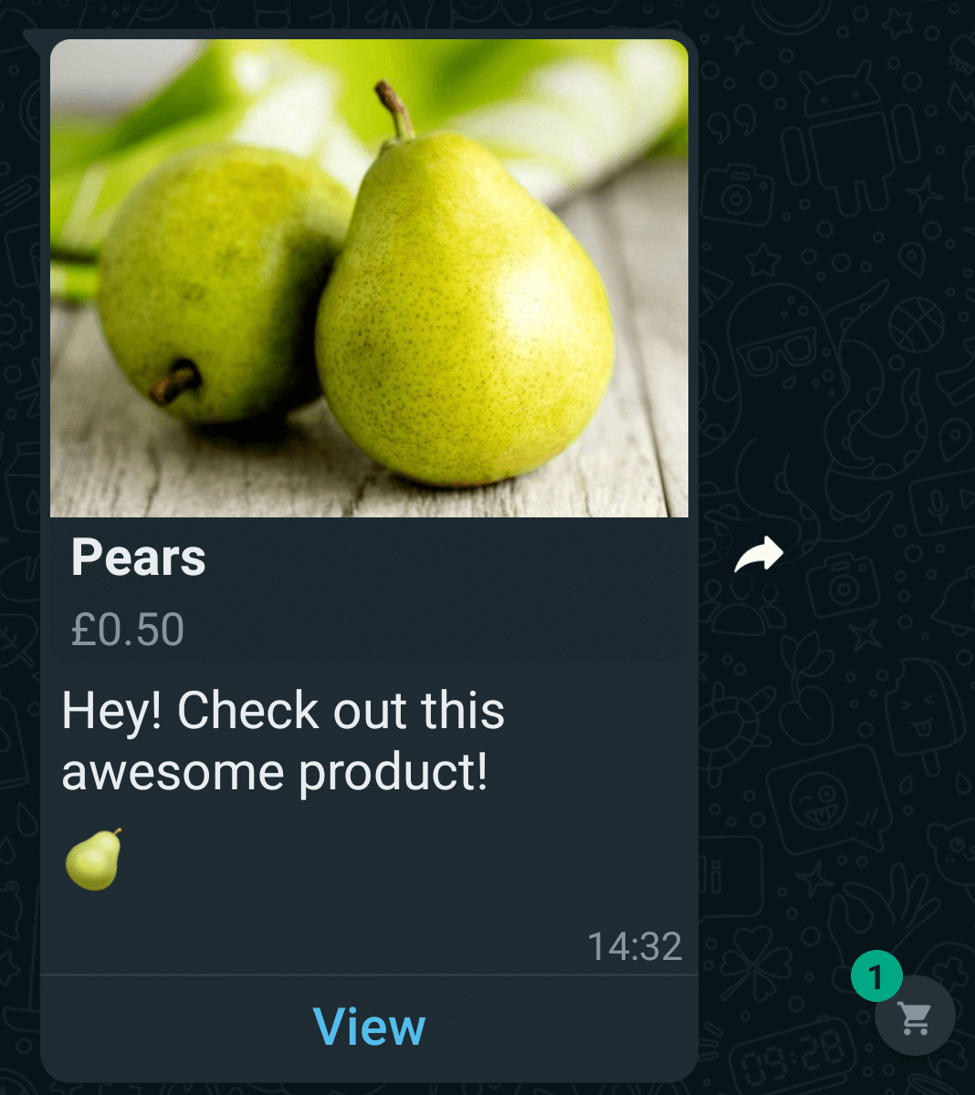 Screenshot of single product message with body and footer