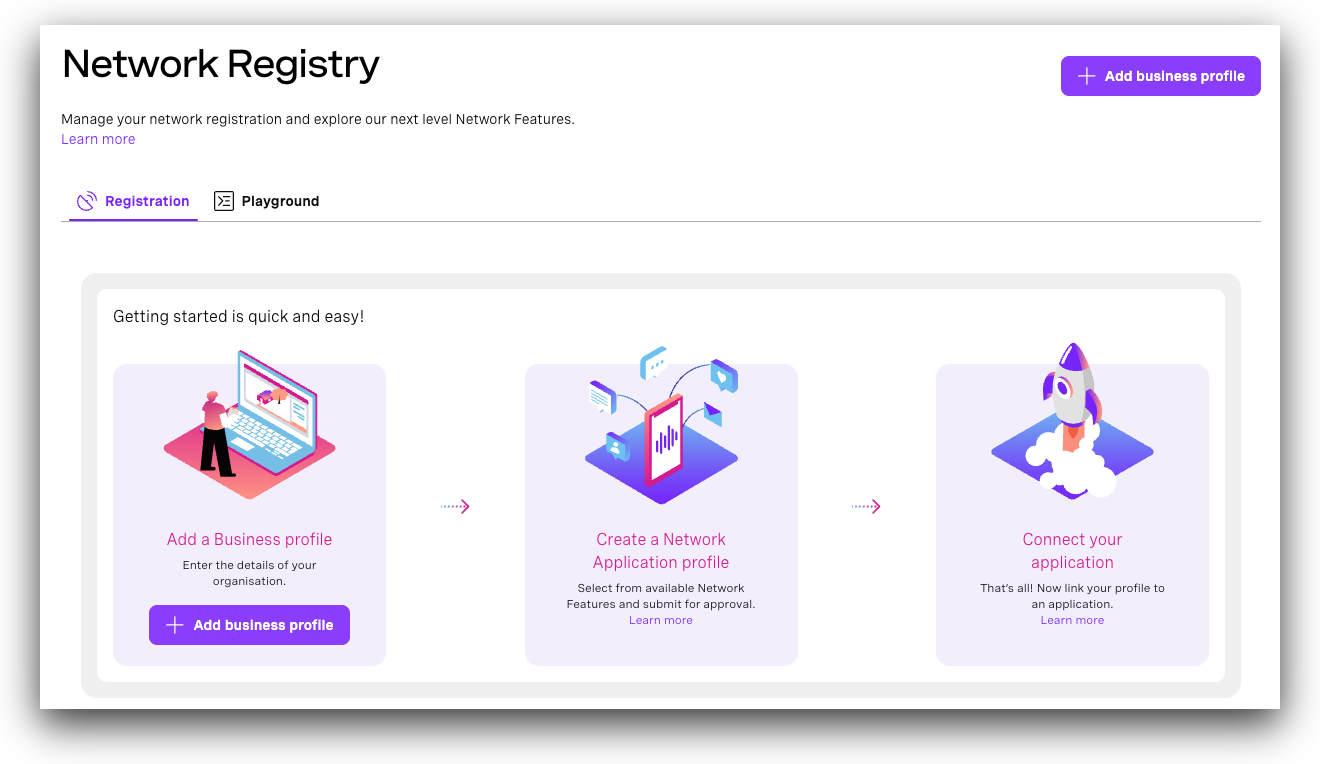 The Network Registry landing page