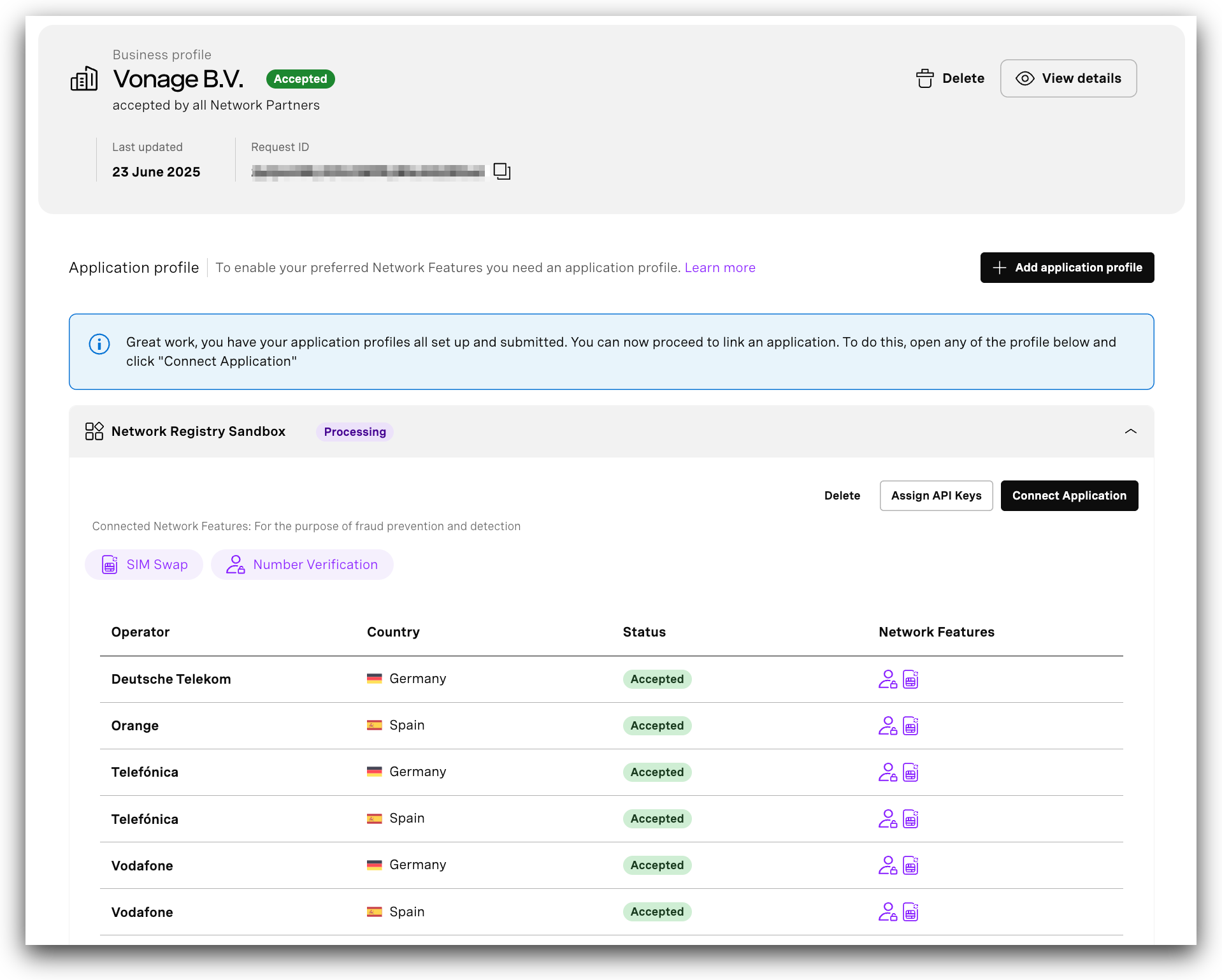 The Network Registry status page