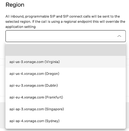 Regional endpoint dropdown