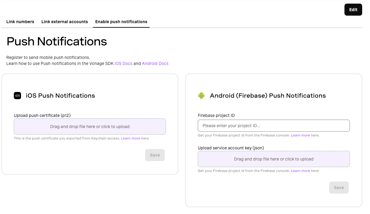 Push Upload on the dashboard